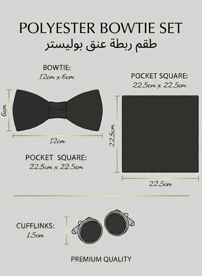 فوريكاسا طقم بابيون رجالي فاخر من 3 قطع – بابيون جاهز للارتداء مع منديل جيب وأزرار أكمام – إكسسوارات رسمية أنيقة للزفاف والعمل - Image 2